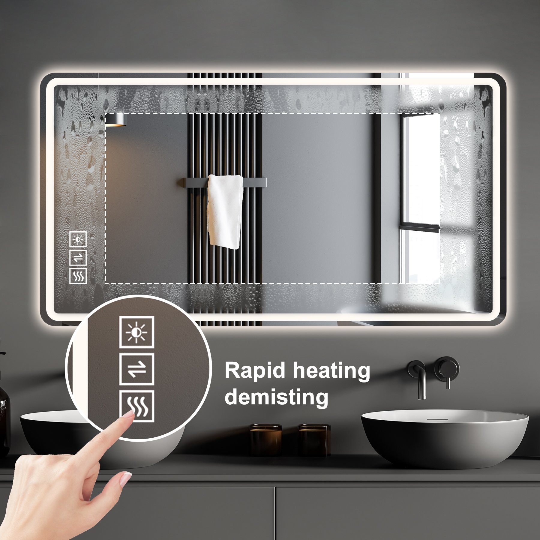 40X32" LED Bathroom Mirror Vanity Mirrors With Front Lights Wall Mounted Anti-Fog Frameless Make Up Mirror With Light Copper Free Silver Mirror Horizontal Or Vertical - Silver - Image 5