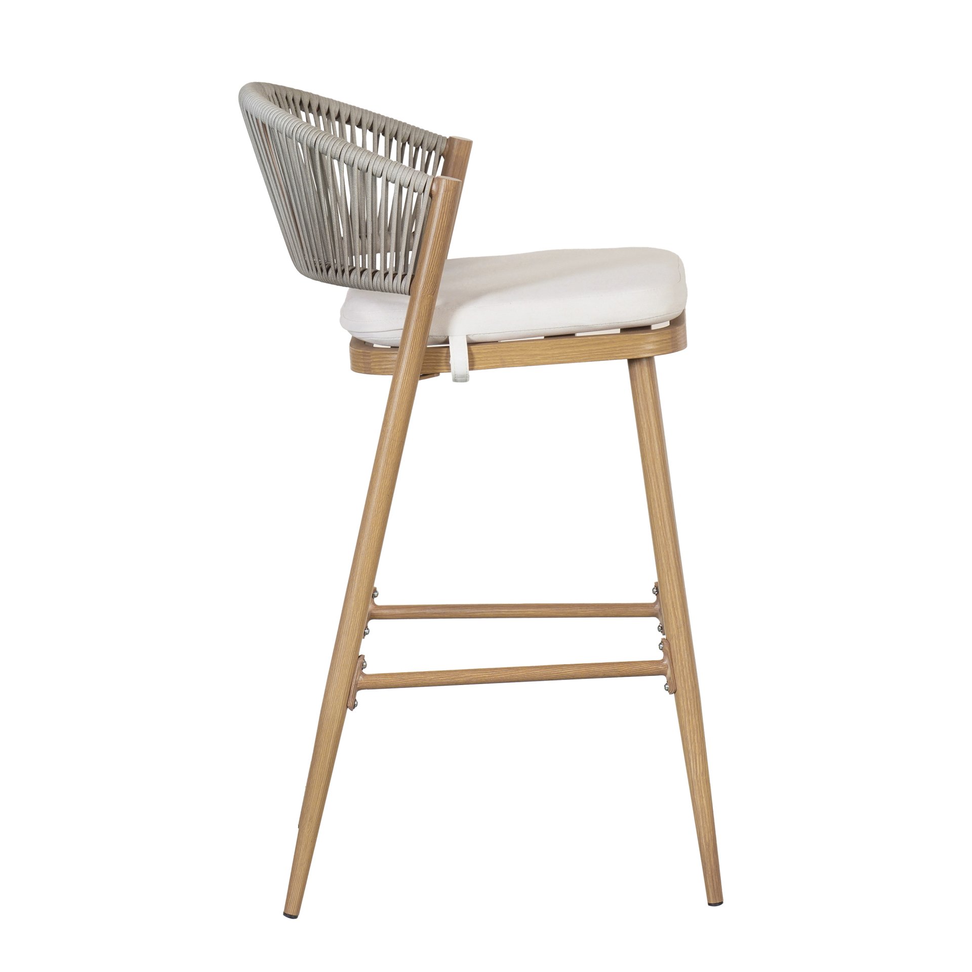 Outdoor Bar Height Aluminum Frame Counter Stools With Scallop Shaped Backrest & Water Resistant Cushions (Set of 2) - Maple - Image 17