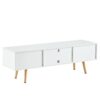55.12" Rattan TV Cabinet, Double Sliding Doors For Storage, Adjustable Shelf, Solid Wood Legs, TV Console For Living Room - White - Image 11