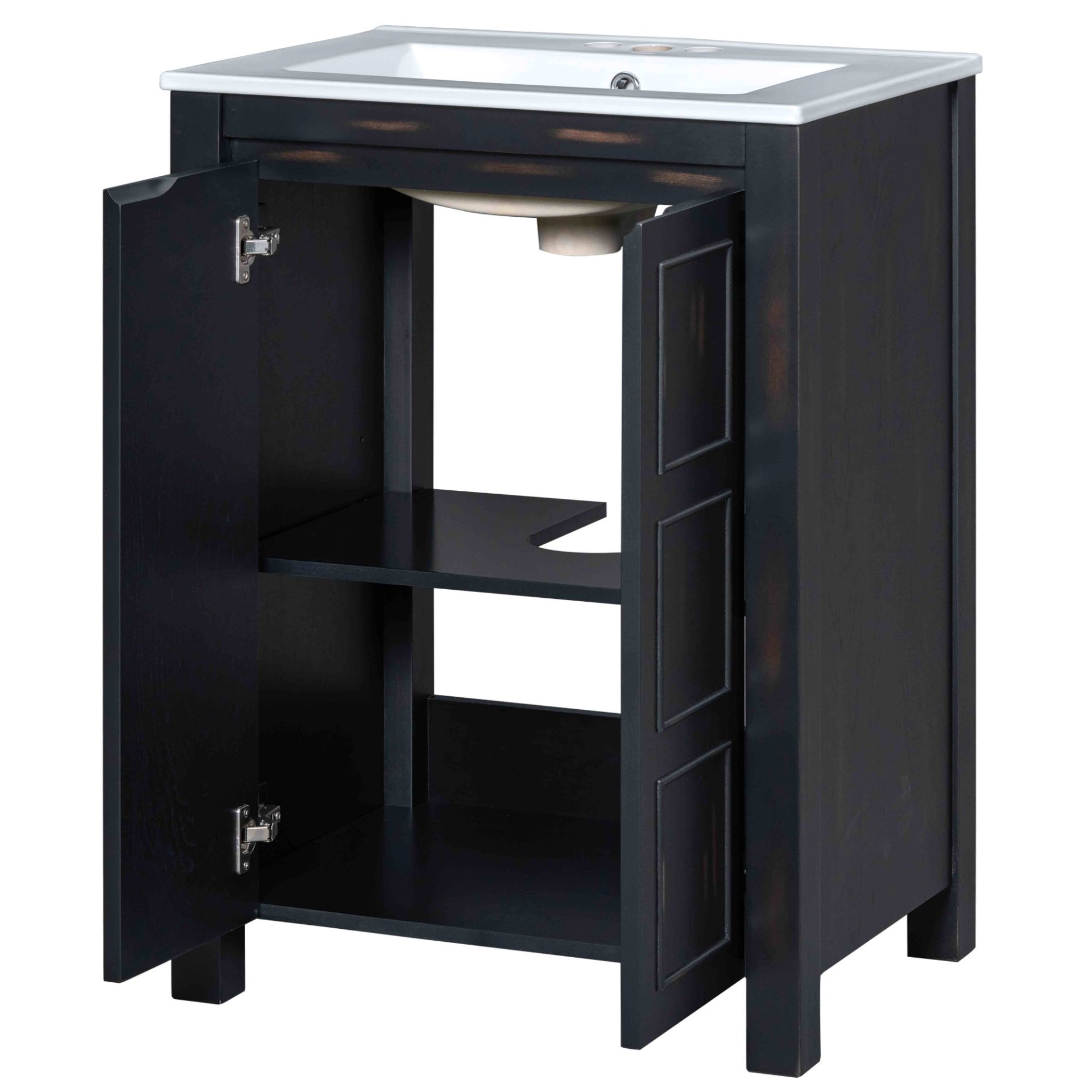 Vintage Style Small Bathroom Vanity Combo With Ceramic Sink, 2 Soft-Close Doors - Espresso - Image 14