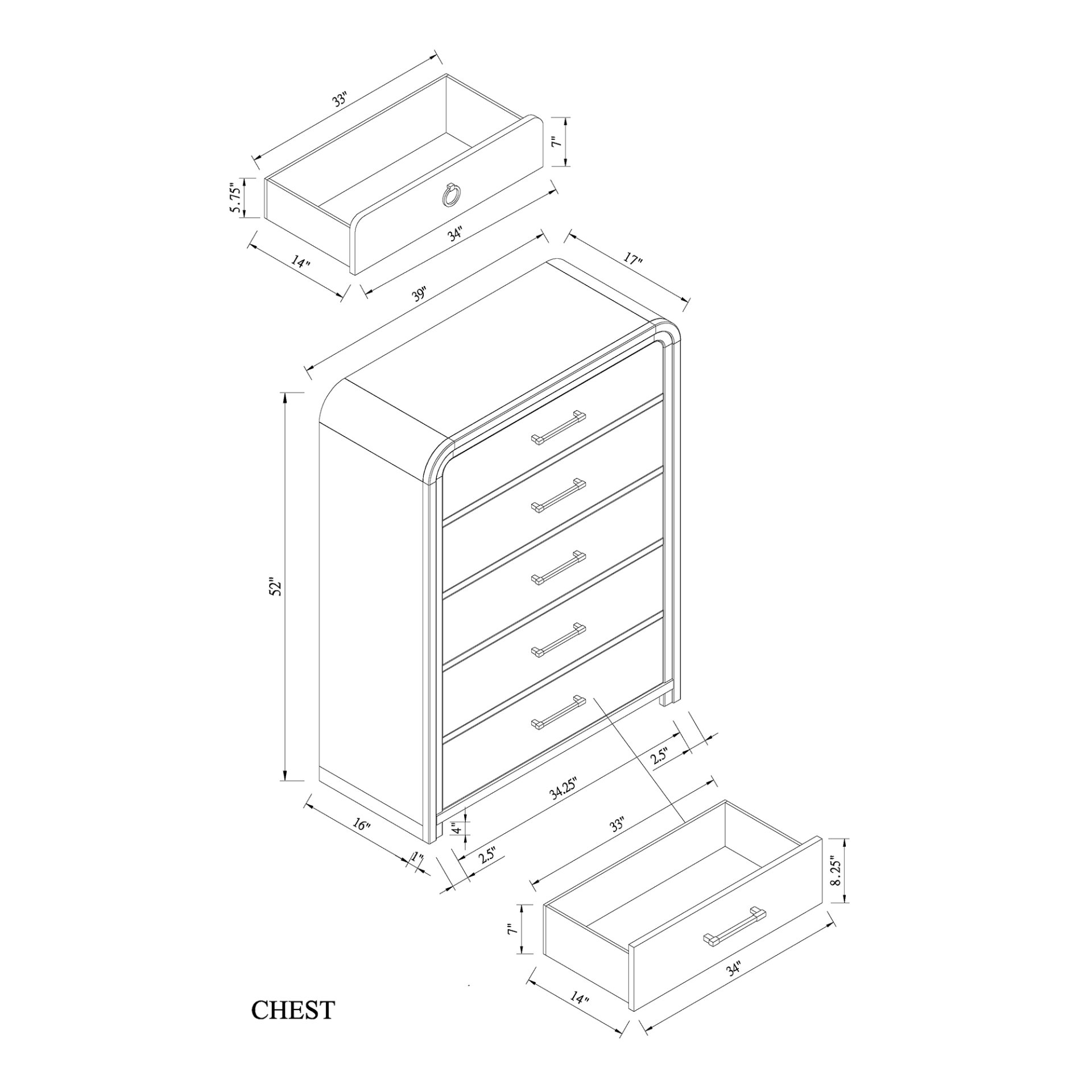Malco - King 5 Piece Bedroom Set With Gold Accents, Upholstered Headboard - Oak - Image 8