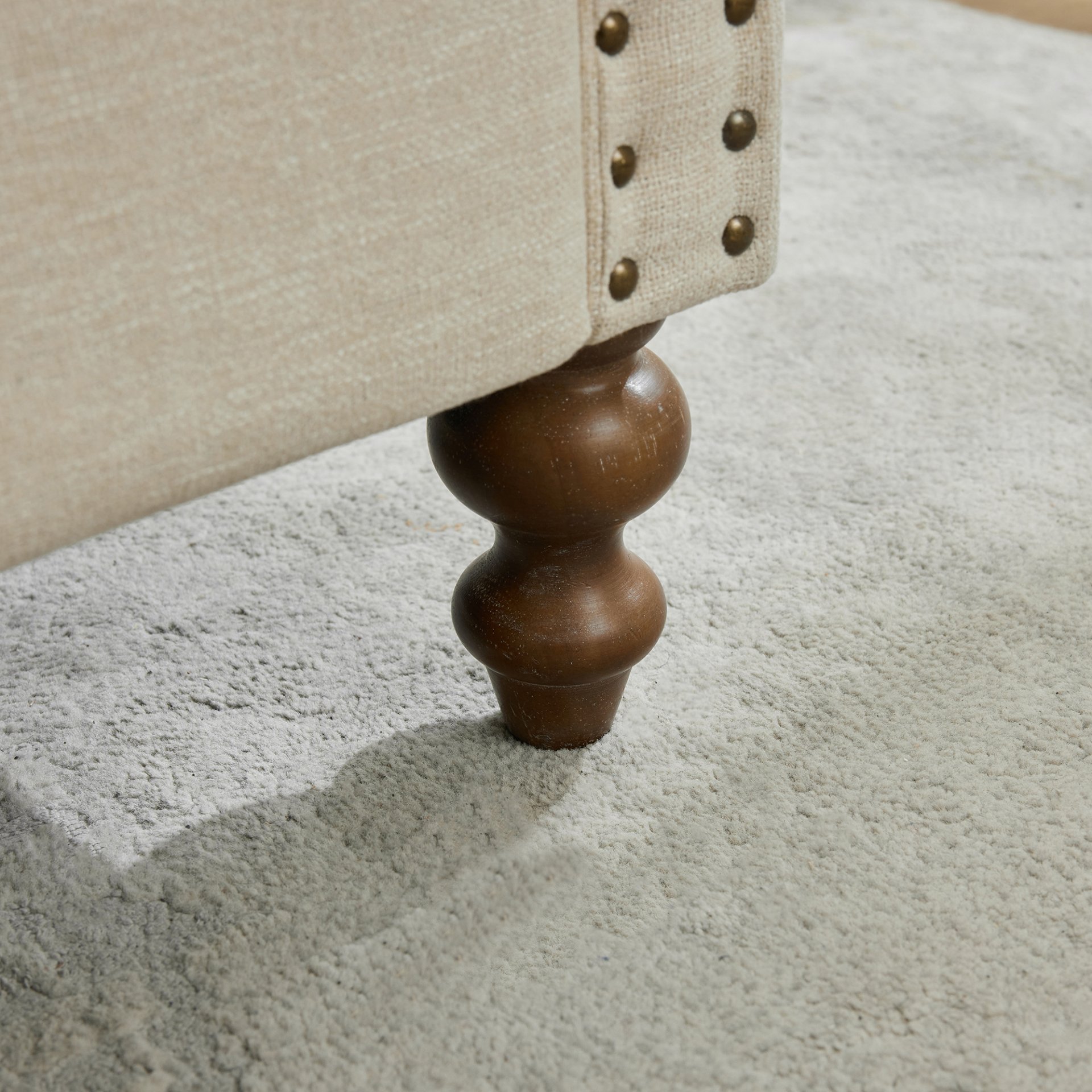 Chenille Upholstered Chaise Lounge With Nailheads, Sleeper Sofa Couch With 4 Throw Pillows & 2 Bolsters, Daybed With Rubberwood Legs - Beige - Image 10