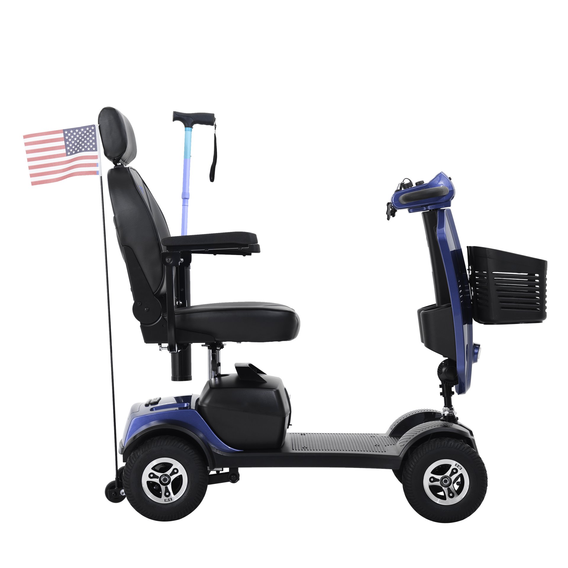 Max Plus - 4 Wheels Outdoor Compact Mobility Scooter With 2 Pieces X 20Ah Lead Acid Battery, Max Driving Range 16 Miles With Cup Holders & USB Charger Port - Blue - Image 3