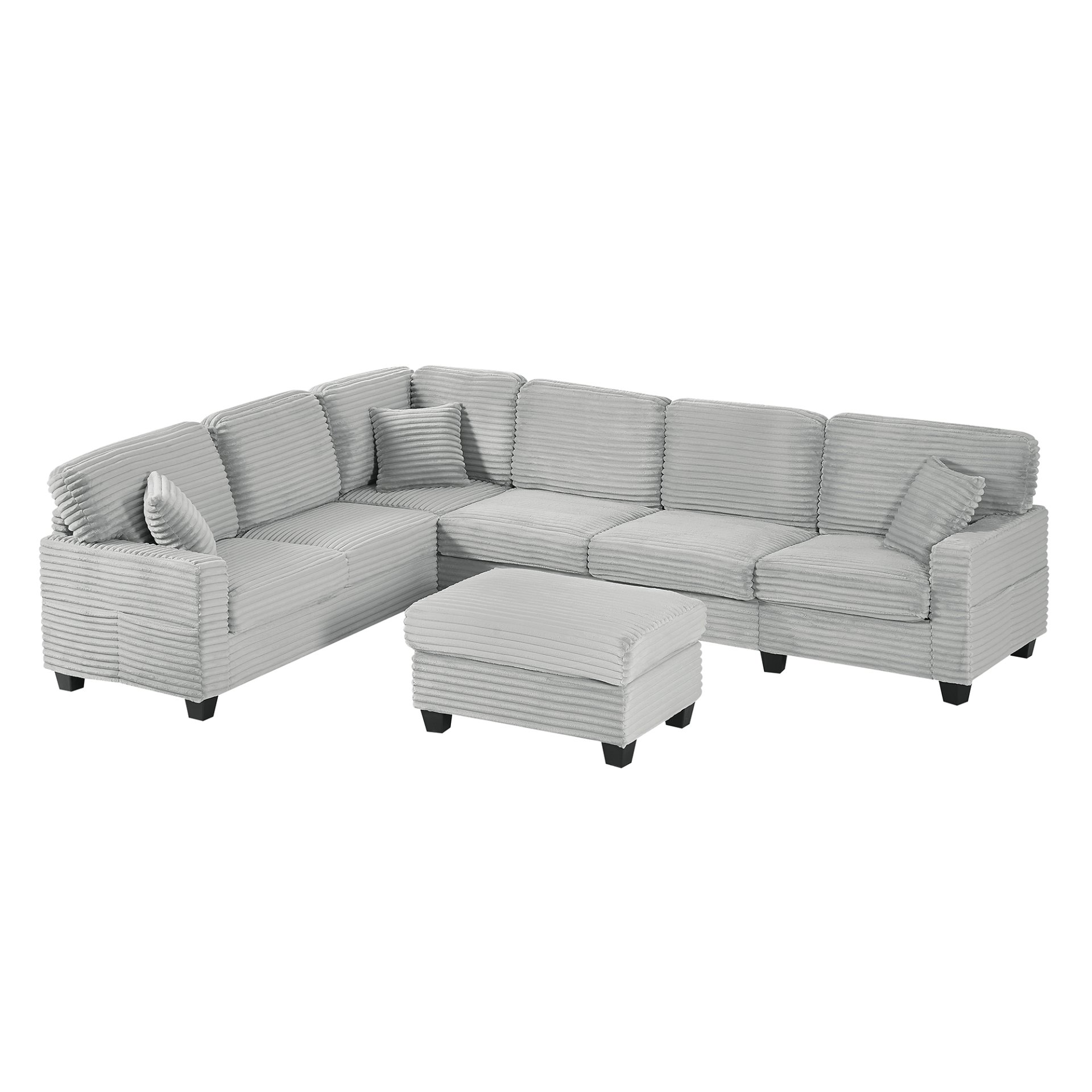 Modern U Shaped Sectional Sofa With Movable Ottoman And Side Storage Pockets Corduroy - Gray - Image 14