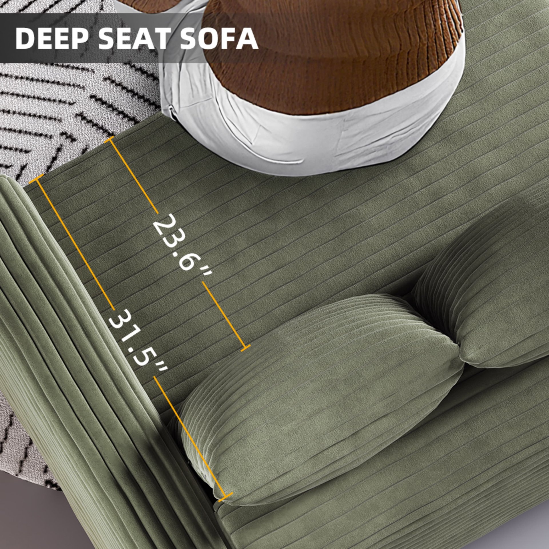 3 Seat Sofa, Convertible Deep Seat Sofa Lounge Chair For Living Room - Green - Image 6