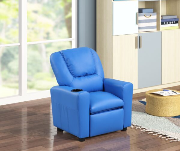 Marisa - Leather Kids Recliner Chair With Cupholder - Blue