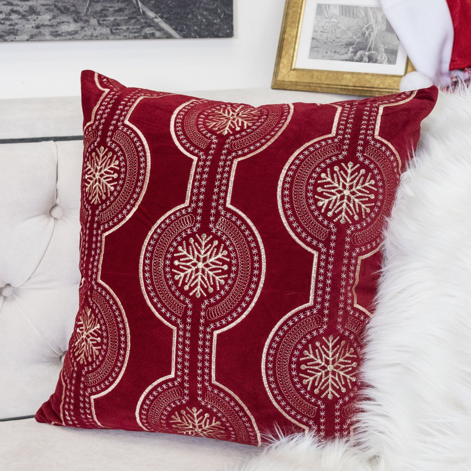 Holiday Embroidered Throw Pillow With Insert - Red - Image 2