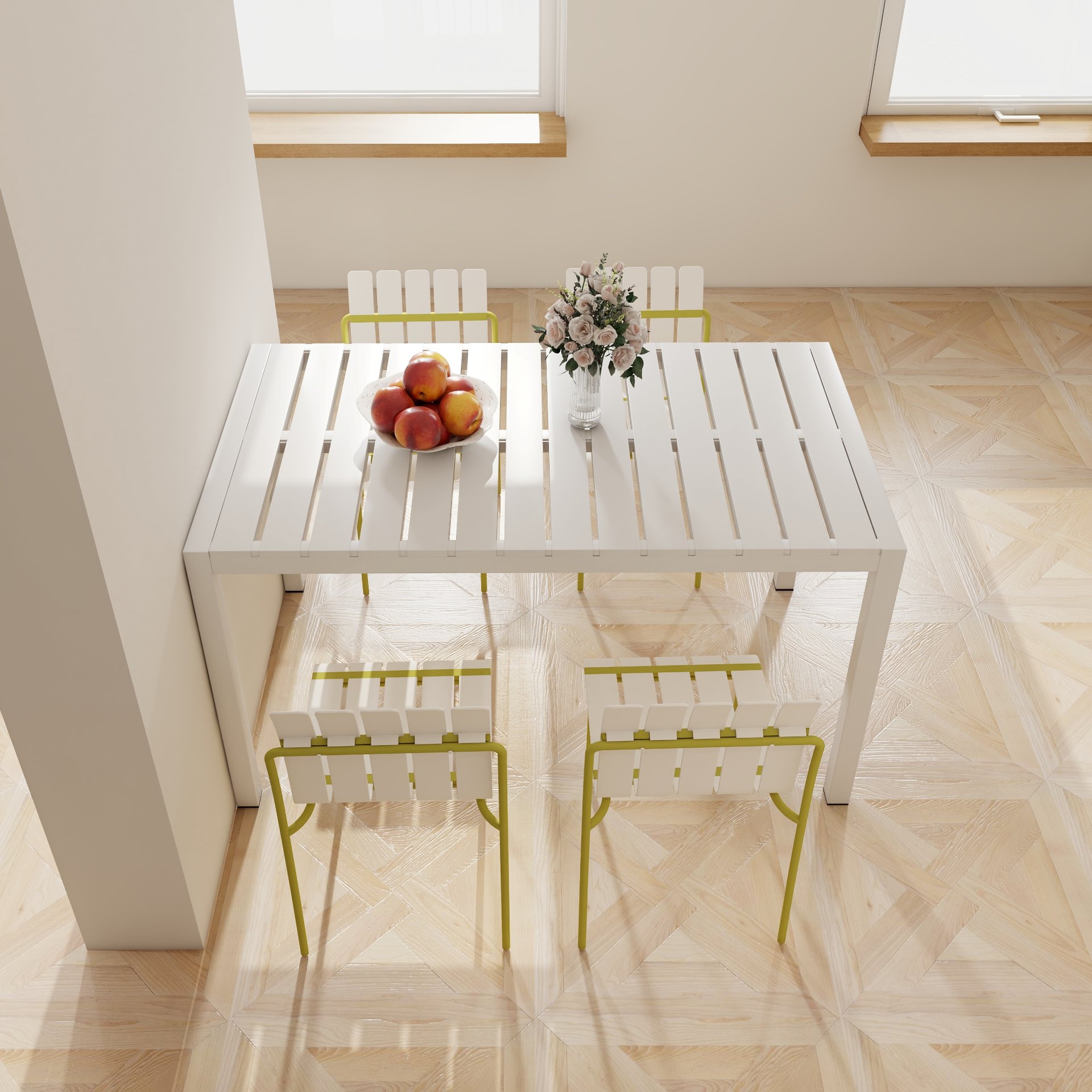 4 Piece Set Of Modern Color Block Designed Single Chairs, UV Resistant And Rust Proof - Grain Yellow / White - Image 12
