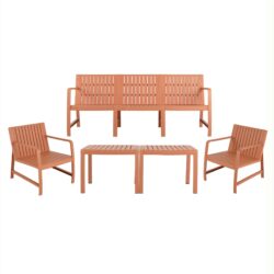 5 Piece Indoor / Outdoor Furniture Set 3 Seater Sofa, 2 Chairs And 2 Coffee Tables, Waterproof And Durable - Apricot Brown, Pp