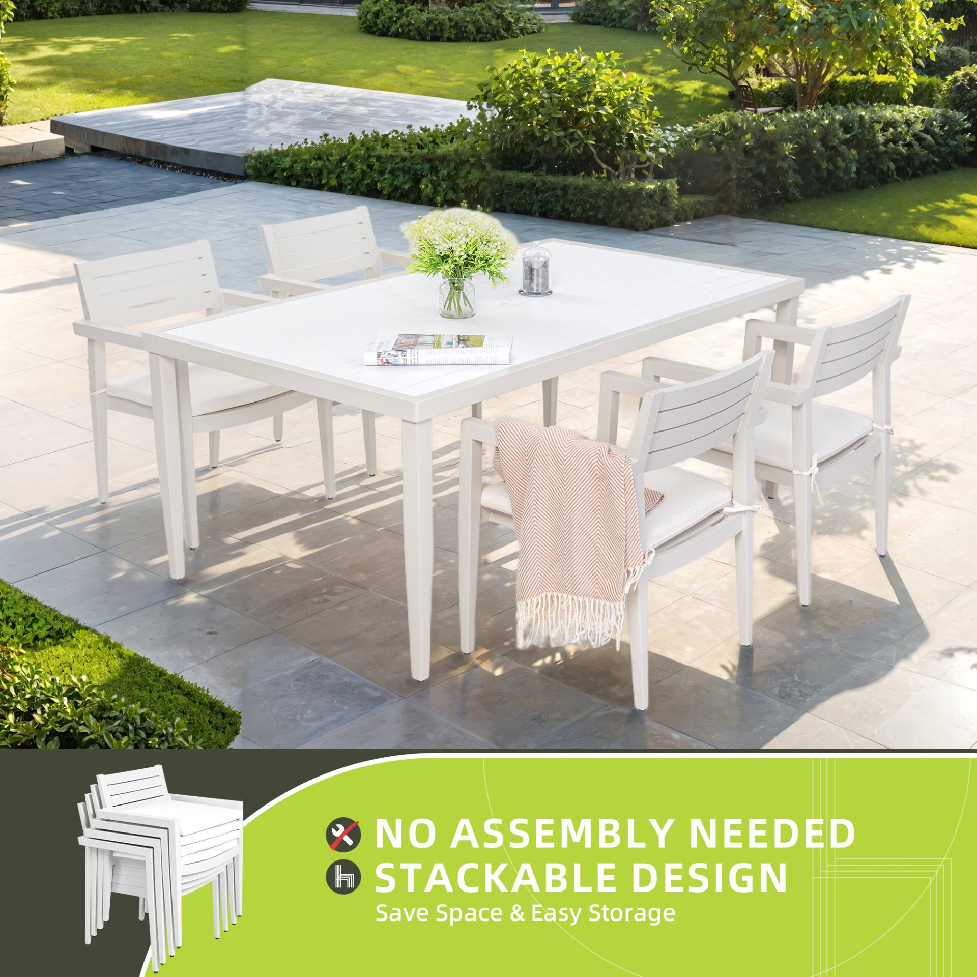 Outdoor Patio Stationary Dining Chairs With Outdoo Grade Sunbrella Fabric Cushions, Tapered Feet (Set of 4) - Grayish - Image 5