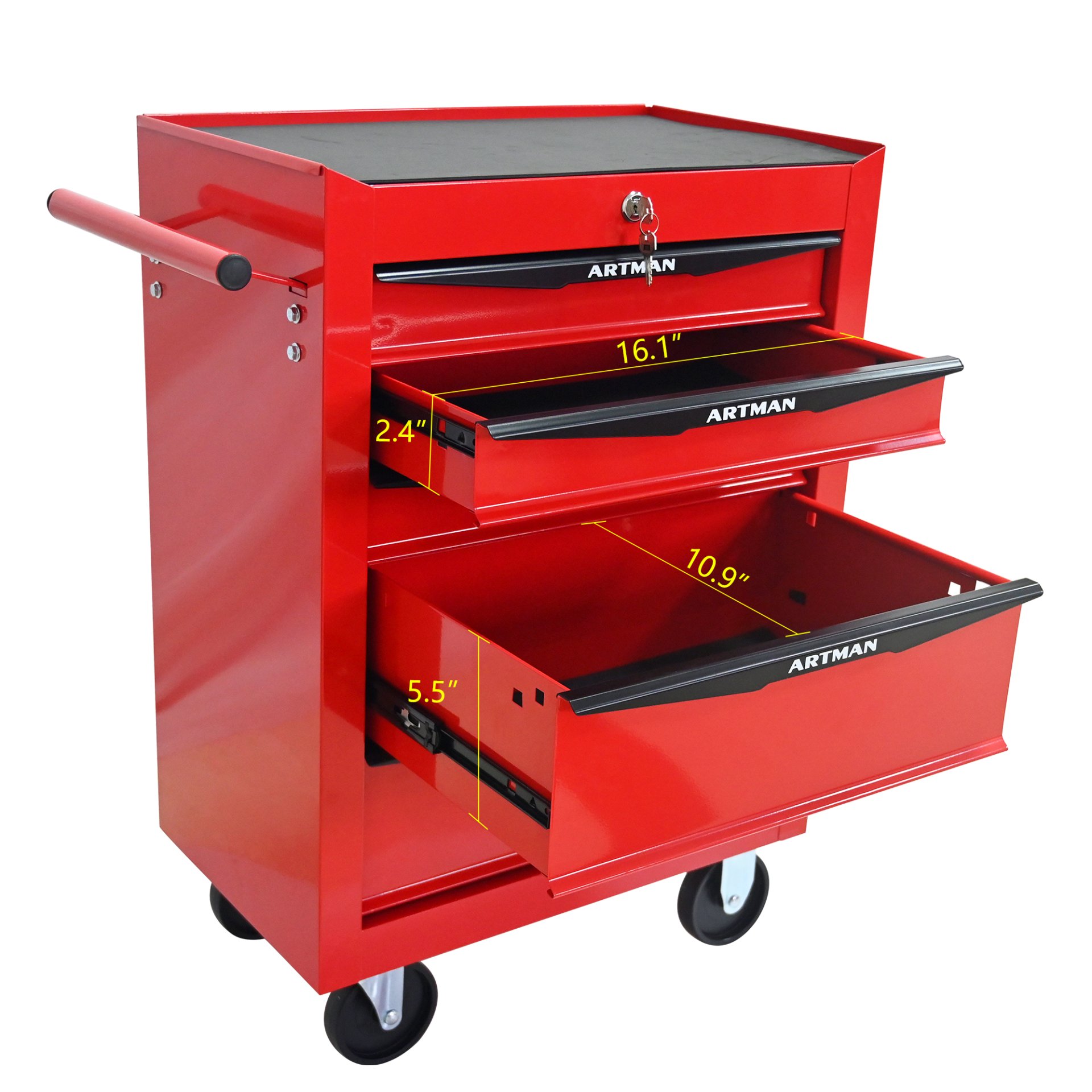 Rolling Metal Tool Chest With 5 Drawers, 20" Steel Storage Cabinet With Ball Bearing Slides - Red / Black - Image 9