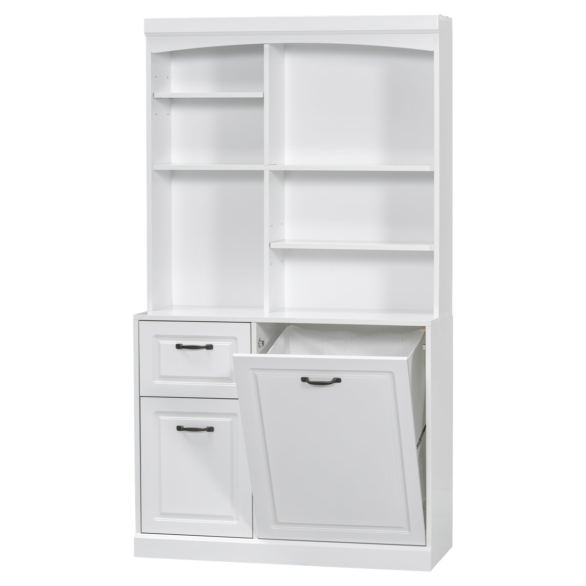 Bathroom Storage Cabinet With Tilt Out Hamper, Tall Free Standing Organizer With Drawers & Adjustable Shelves, Linen Tower With Steel Handles - White - Image 12