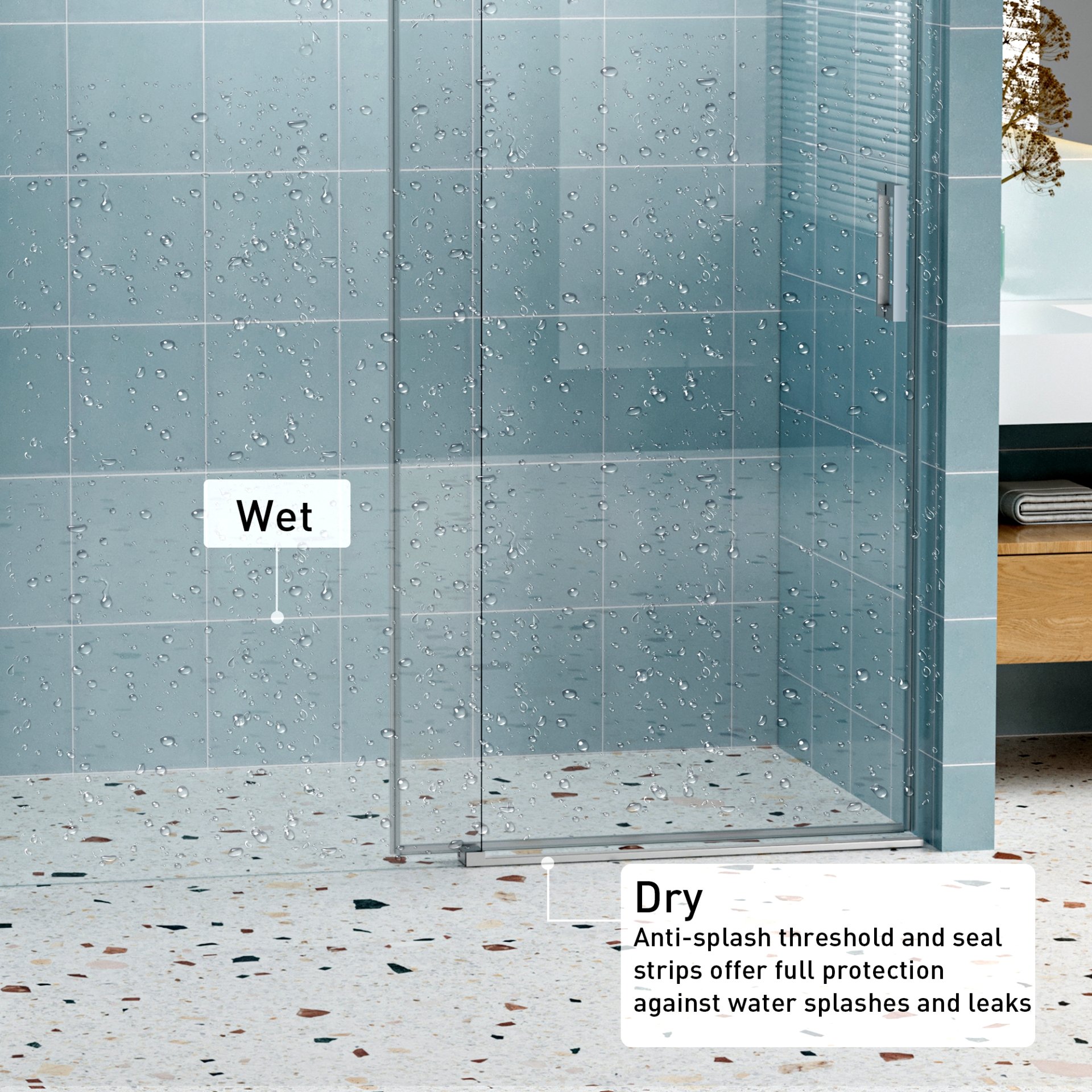 Frameless Soft Closing Shower Door, 1 / 4" (6Mm) Tempered Glass Single Sliding With Explosion Proof Coating - Chrome - Image 7