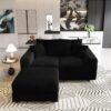 3 Seat Sofa, Deep Seat Couches With Soft Pillows And 1 Ottomans, Convertible Sofa Lounge Chair, For Living Room - Black - Image 17