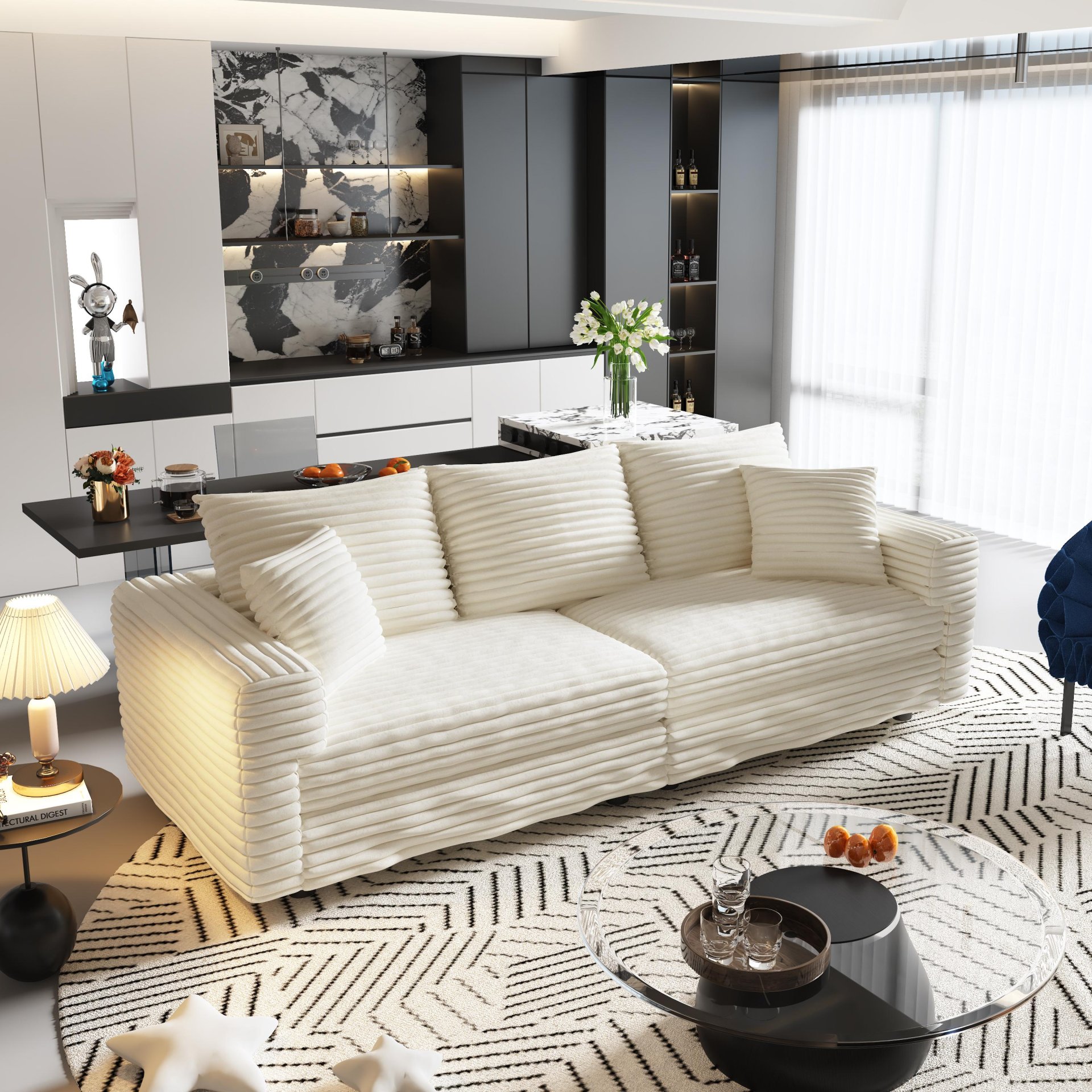 3 Seat Sofa, Deep Seat Couches With Soft Pillows And 1 Ottomans, Convertible Sofa Lounge Chair, For Living Room - Beige - Image 5