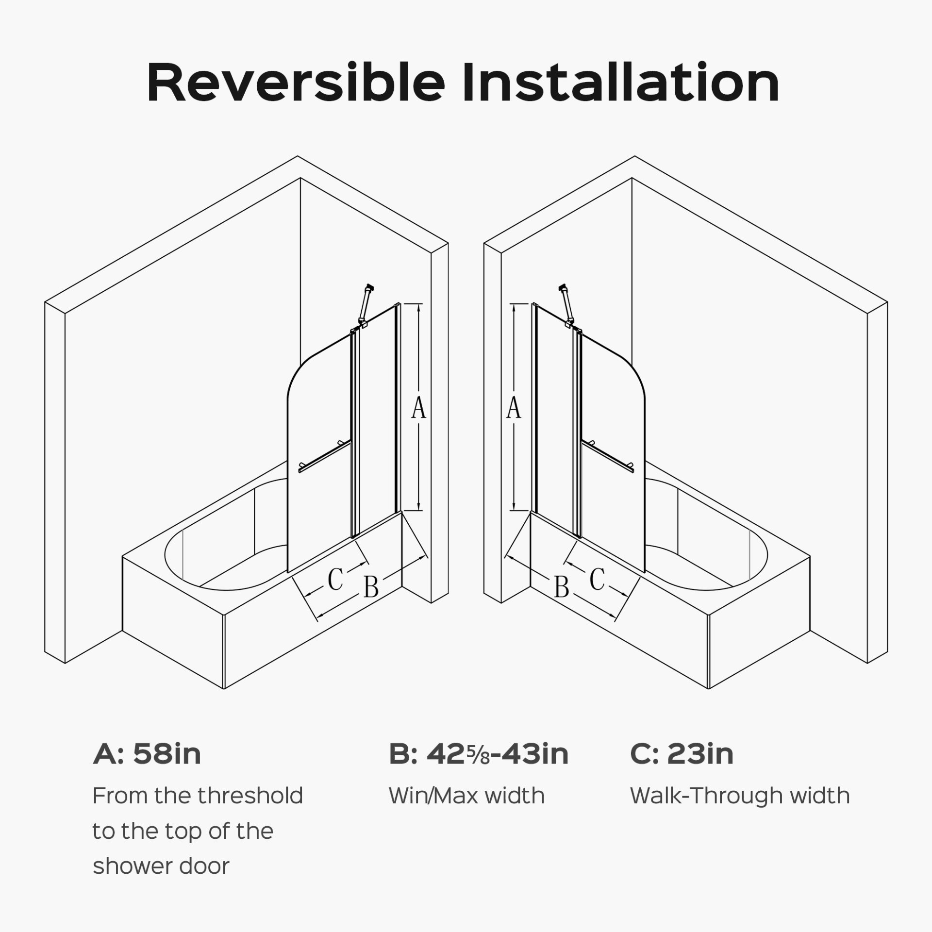 Frameless Folding Shower Doors For Bathtub With Pivot Tub Glass Door - Chrome - Image 3