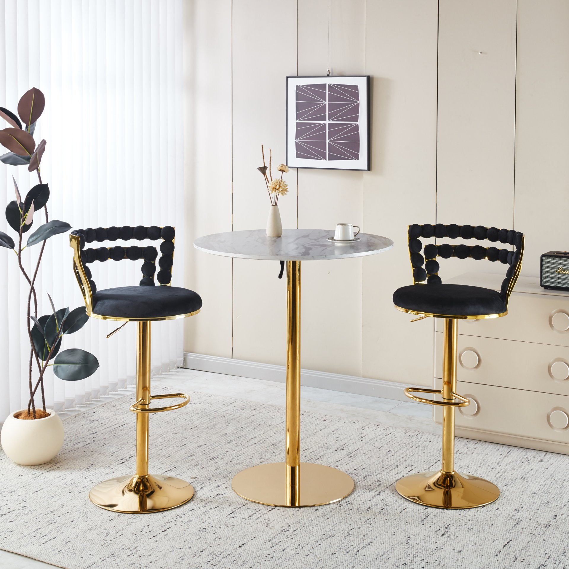 Bar Chair With Tube Legs (Set of 2) - Golden / Black - Image 4