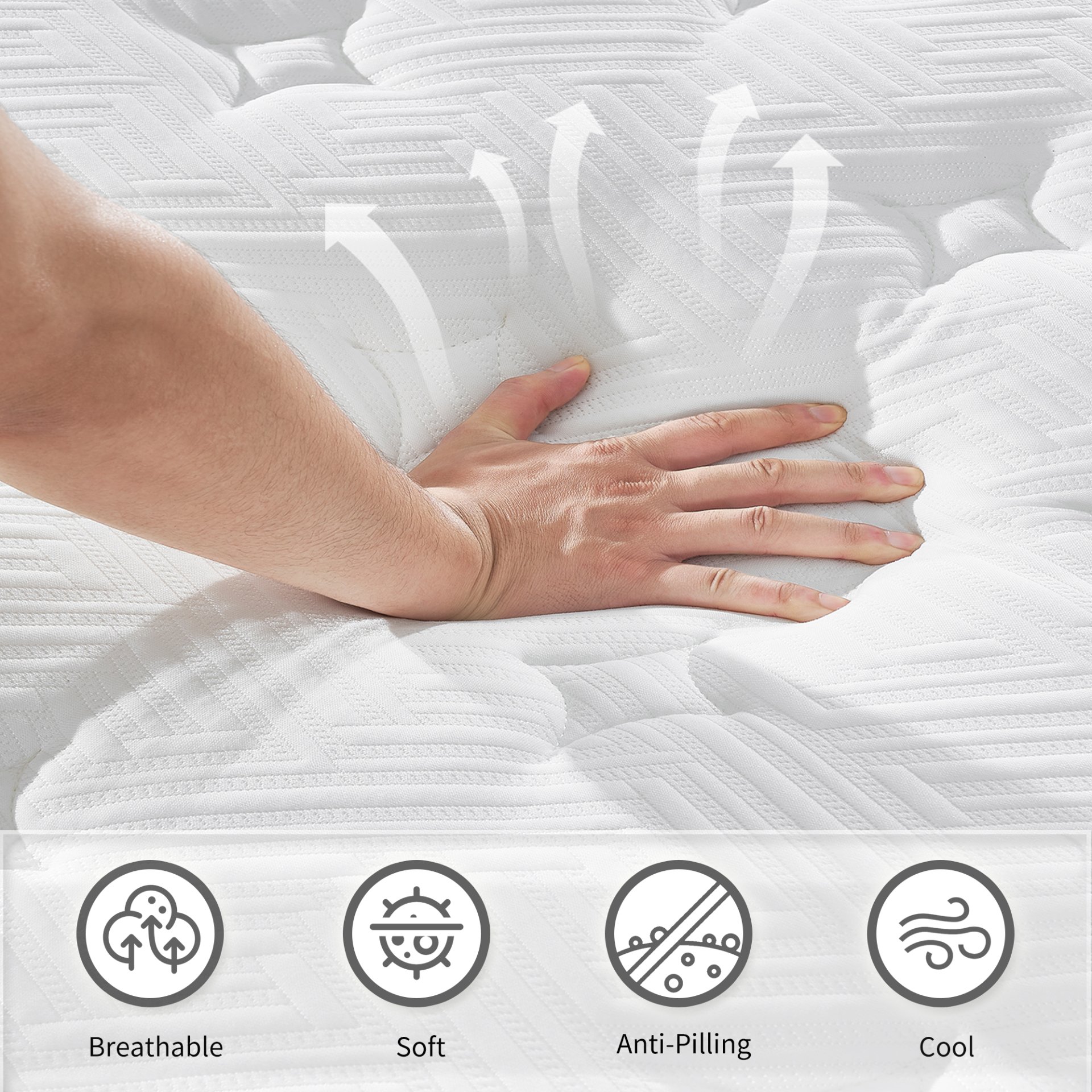 12" Twin Size Hybrid Mattress Individual Pocket Spring 7 Zoned Memory Foam Knitted Cover With - White - Image 9
