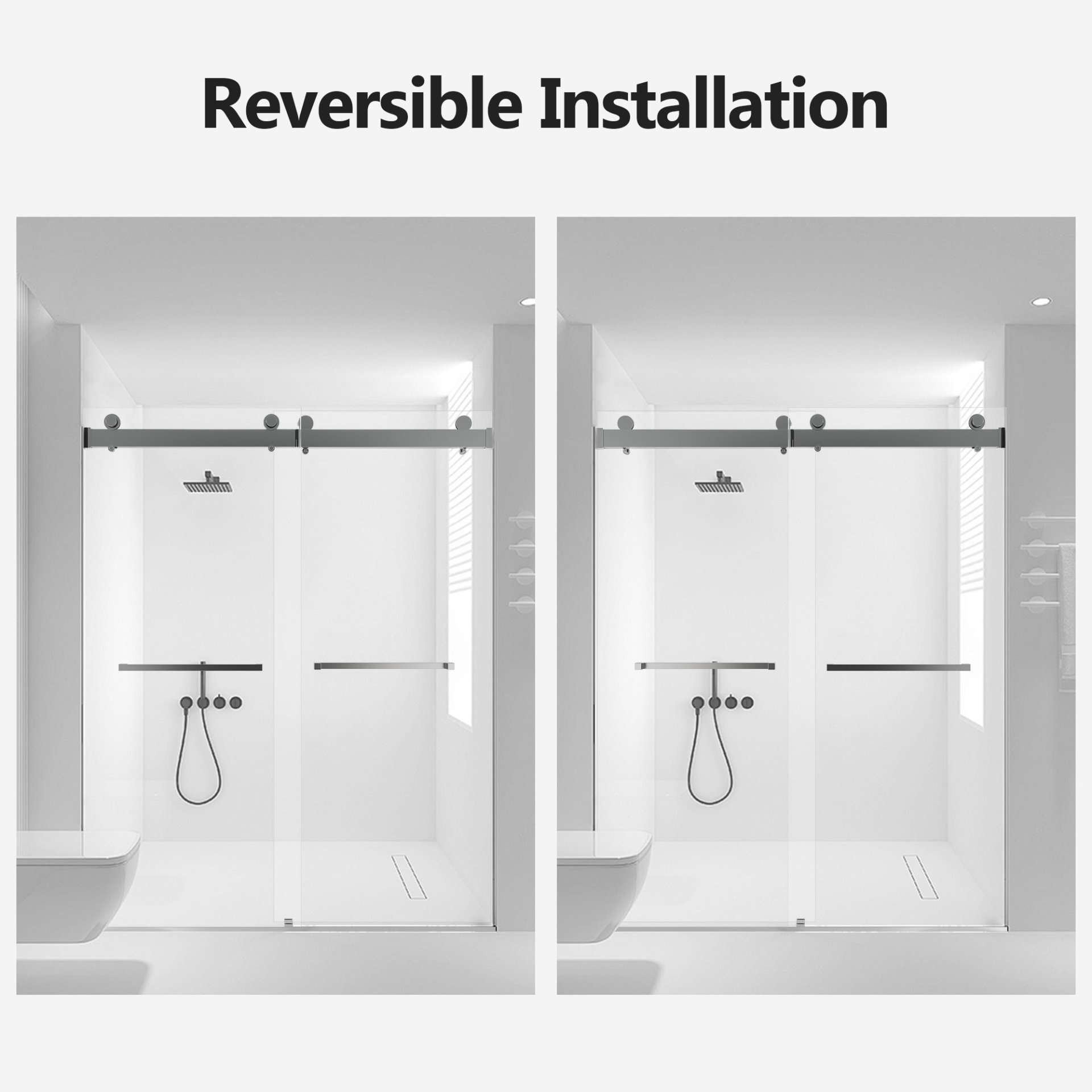 Frameless Double Sliding Soft Close Shower Door - Chrome - Image 9
