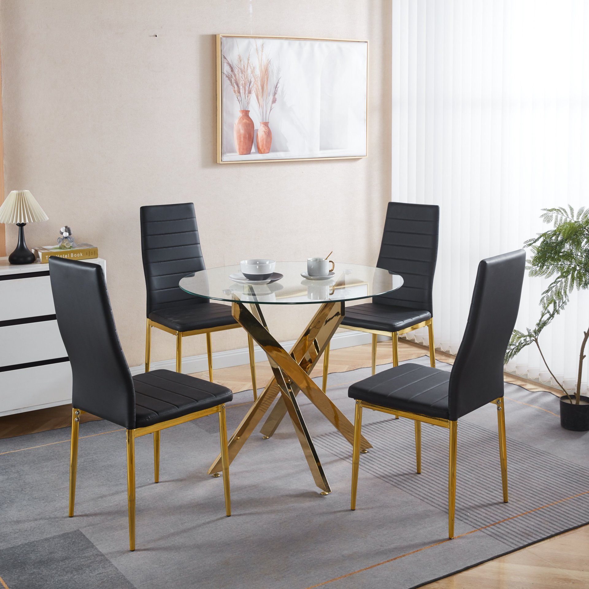 Dining Chair Design For Kitchen (Set of 4) - Golden Black - Image 5