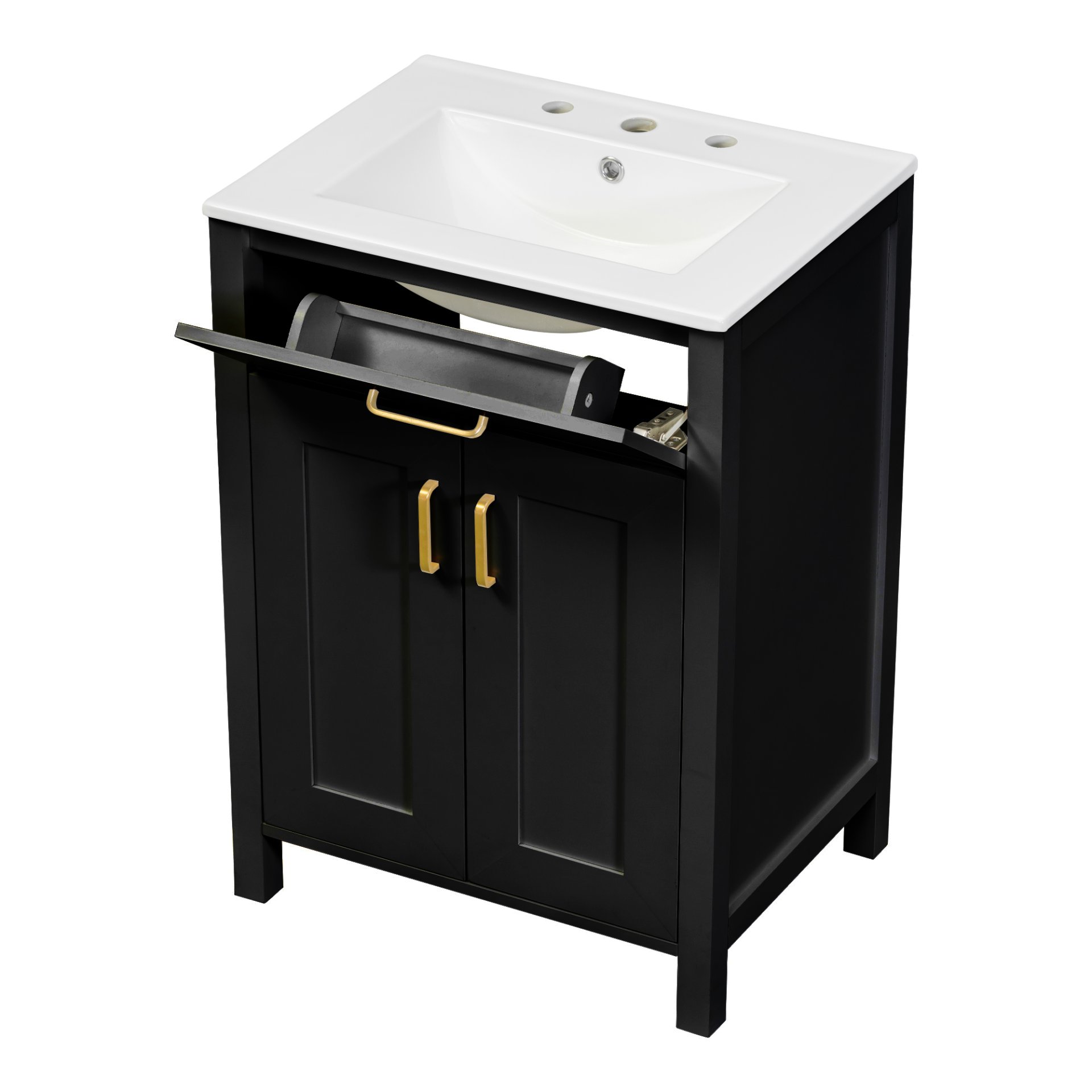 Bathroom Vanity Combo With Ceramic Sink, Luxurious Space-Saving Vanity, 2 Soft Close Doors - Black - Image 15