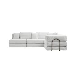 Oversized Upholstered Sectional Sofa Couch Set, Modular L Shaped Floor Sofa Set With 6 Pillows For Living Rooms - White