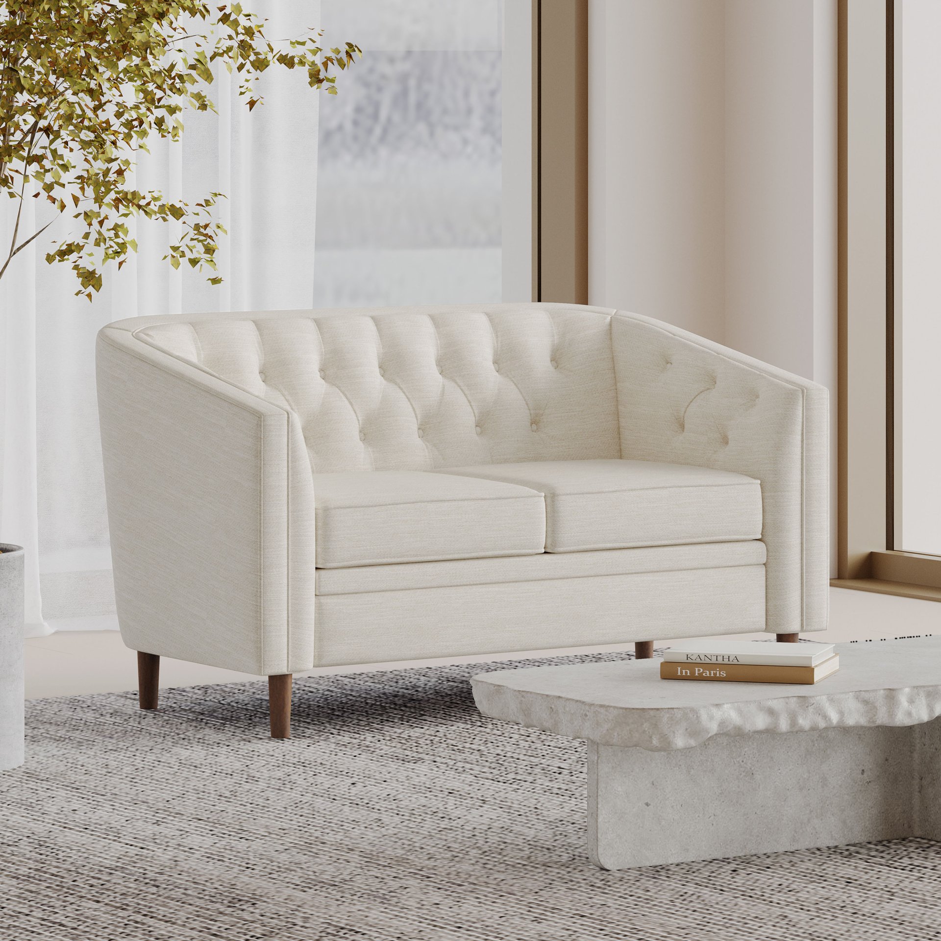 Sophisticated Loveseat With Diamond Stitched Detailing - Beige - Image 5
