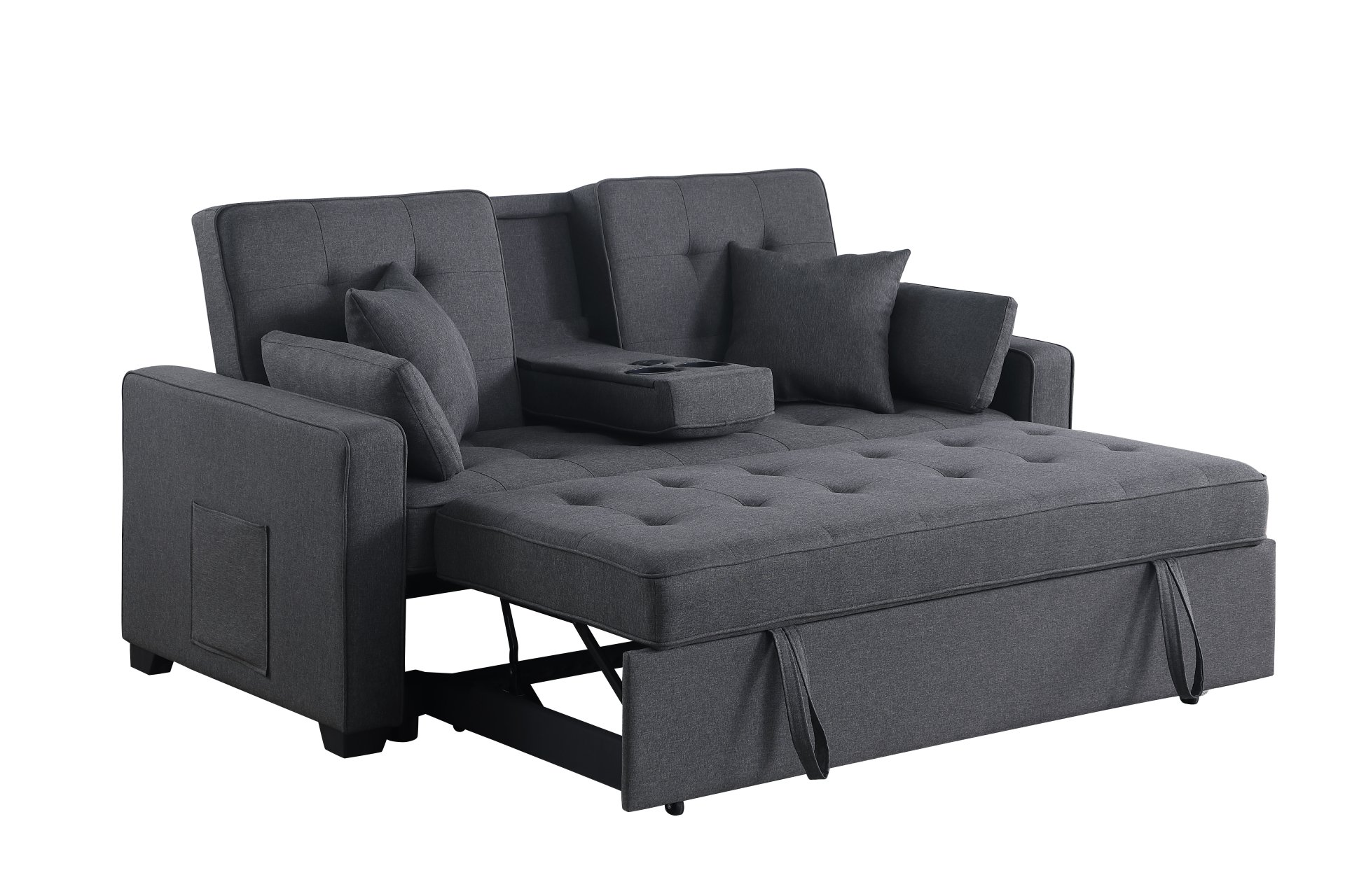 Cody II - Convertible Sleeper Loveseat With Cup Holder, Charging Ports and Pocket - Dark Gray - Image 7