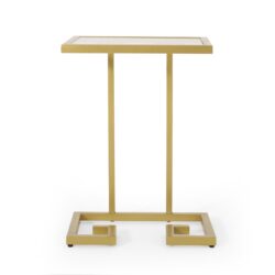 Modern Glam C Shaped End Table With Tempered Glass Top - Gold