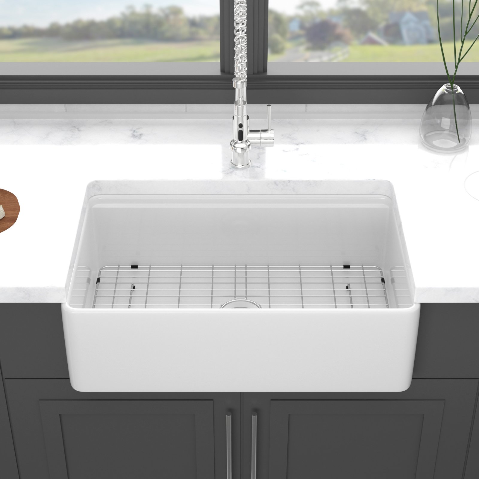 Ceramic Farmhouse Sink Workstation Single Bowl Farm Kitchen Sink - White - Image 5