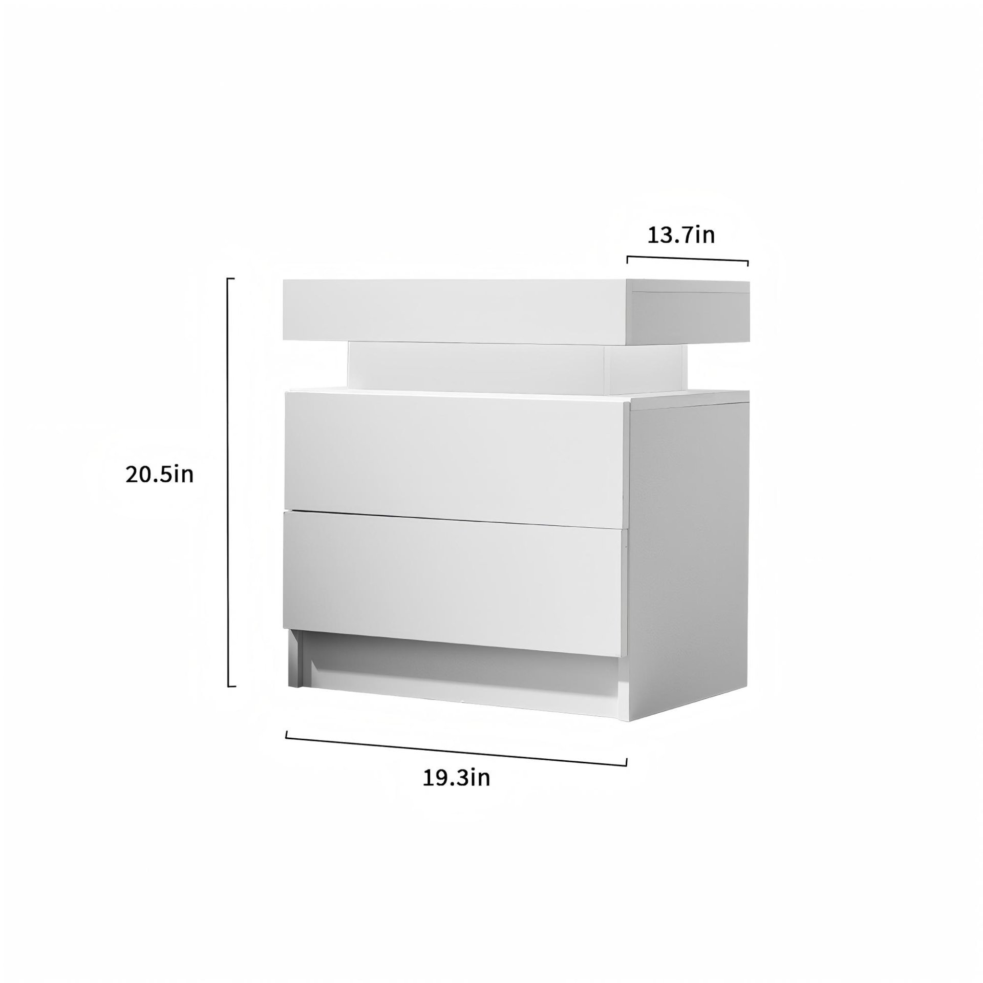Modern LED Bedside Table Cabinet With Adjustable Lights And 2 Drawers - White - Image 3