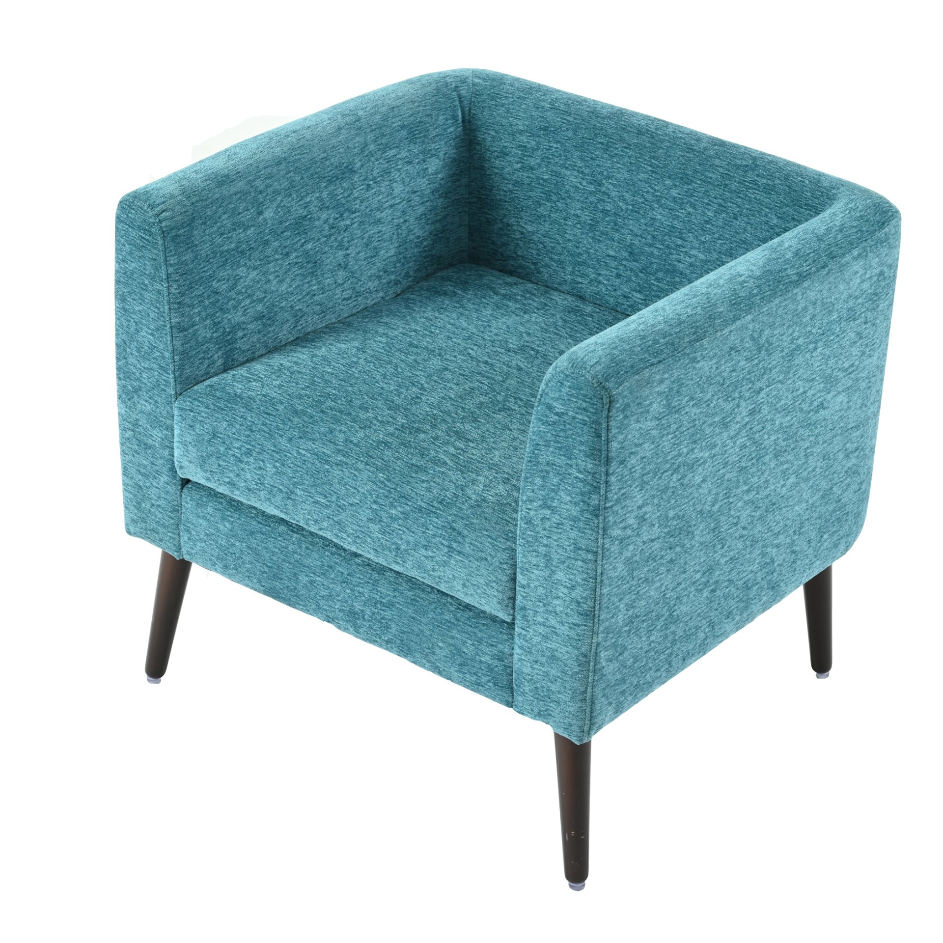 Accent Chair, Boucle Chair, Barrel Chair, Fabric Armchair Club Chair, Upholstered Arm Chair With Solid Wood Legs, Waist Pillow, Padded Single Chair For Living Room / Bedroom / Study / Waiting Room - Teal - Image 4