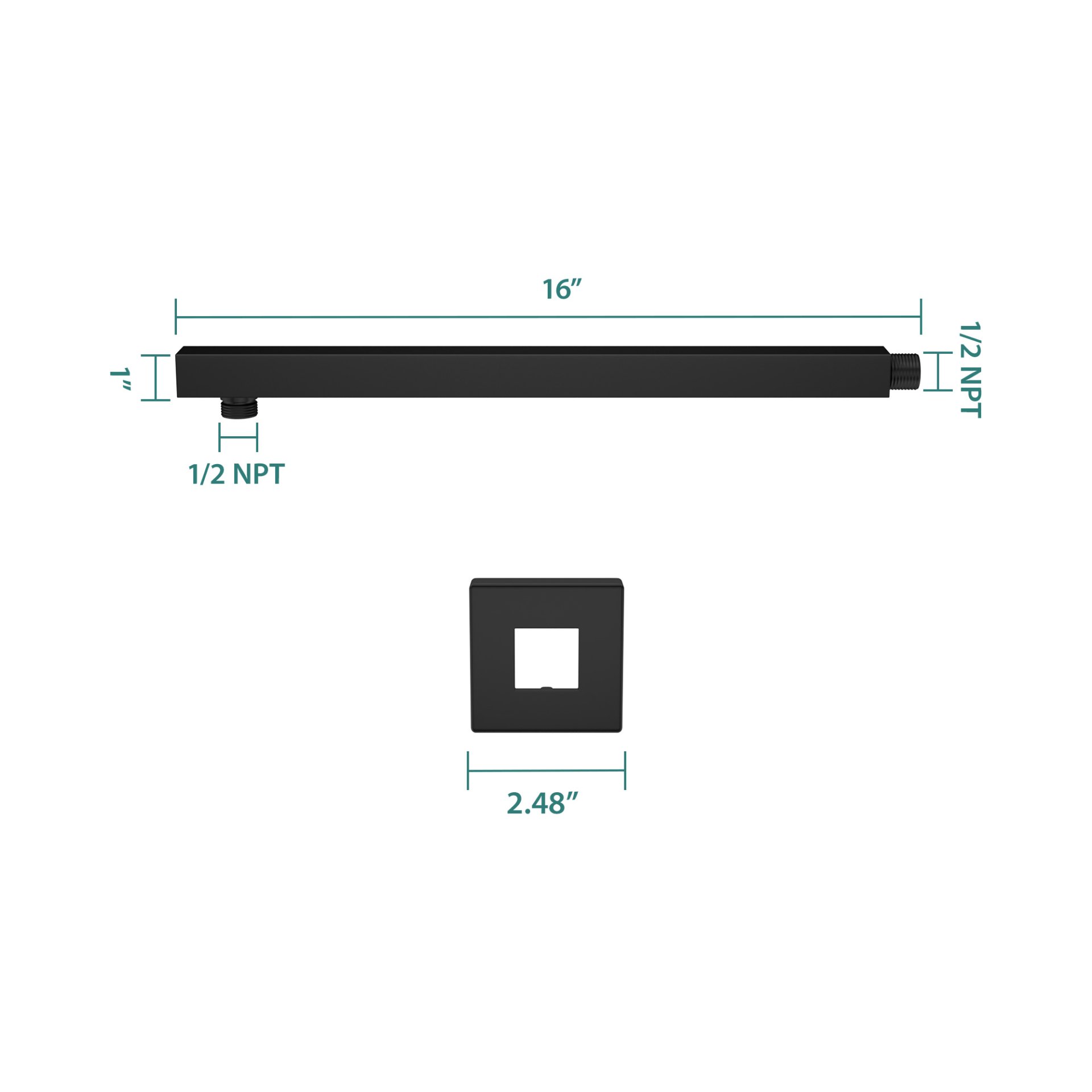 Wall Mounted Shower Arm With Flange, For Rain Shower Heads - Matte Black - Image 3