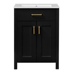 Bathroom Vanity With Sink, Soft Close Doors, Flip Drawer, U Shaped Shelves - Black