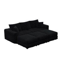 3 Seat Sofa, Deep Seat Couches With Soft Pillows And 3 Ottomans, Convertible Sofa Lounge Chair, For Living Room - Black