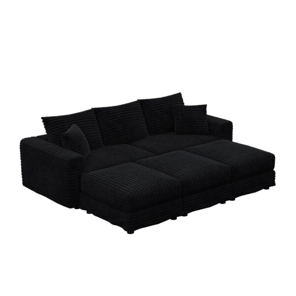 3 Seat Sofa, Deep Seat Couches With Soft Pillows And 3 Ottomans, Convertible Sofa Lounge Chair, For Living Room - Black