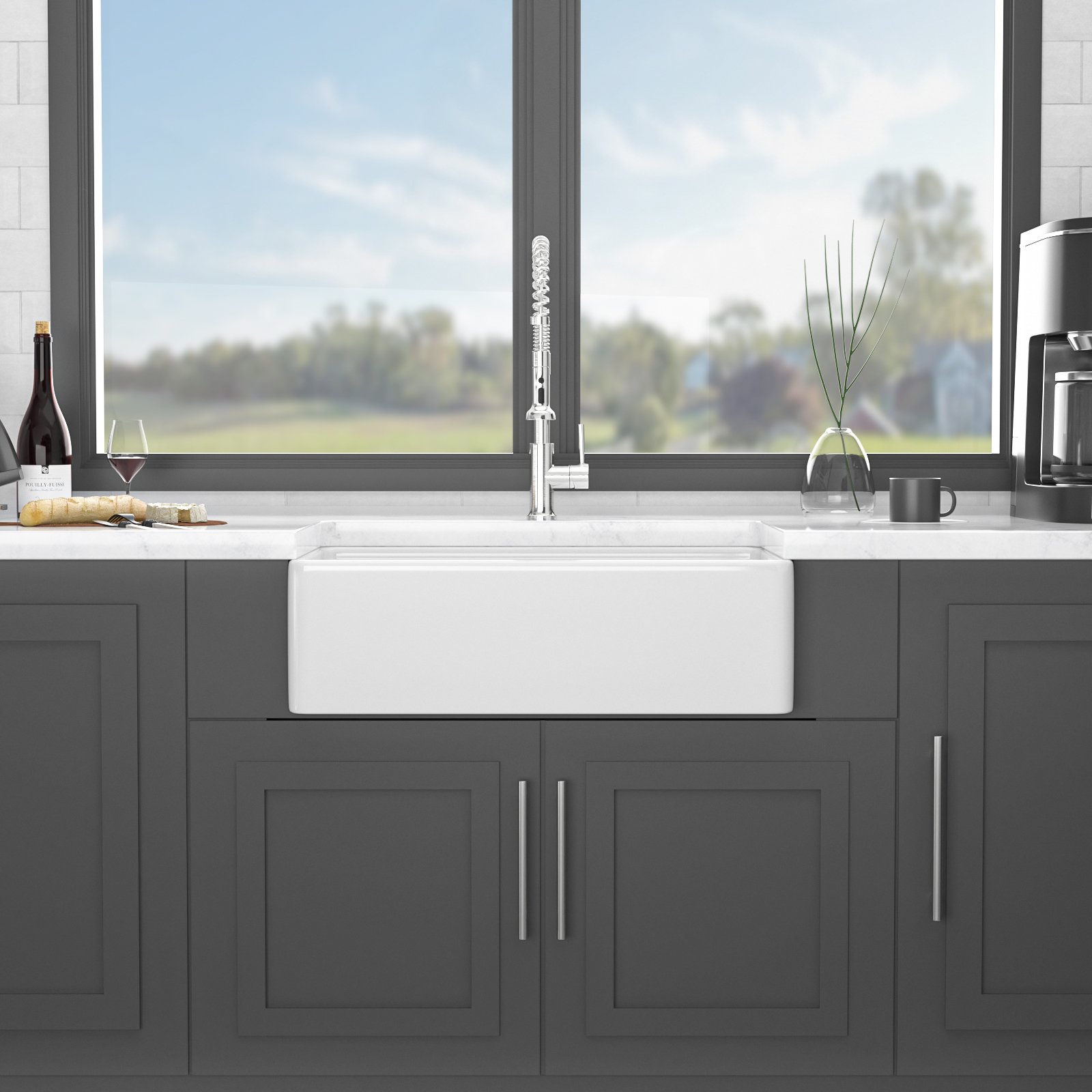 Ceramic Farmhouse Sink Workstation Single Bowl Farm Kitchen Sink - White - Image 6