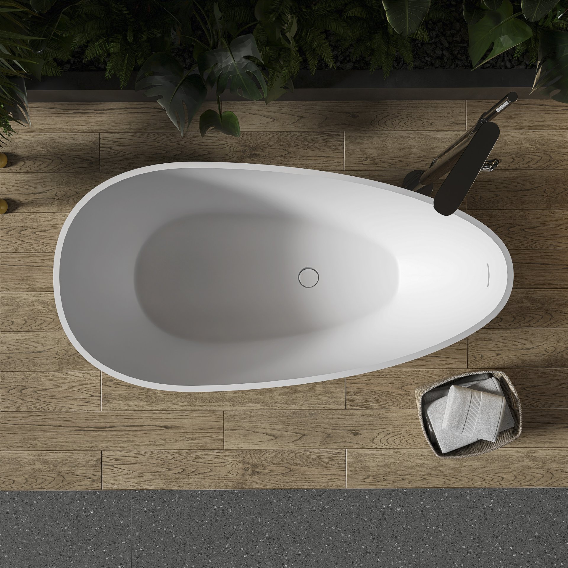 Solid Surface Stone Resin Freestanding Egg Shape Bathtub For The Bathroom - Matte White - Image 2