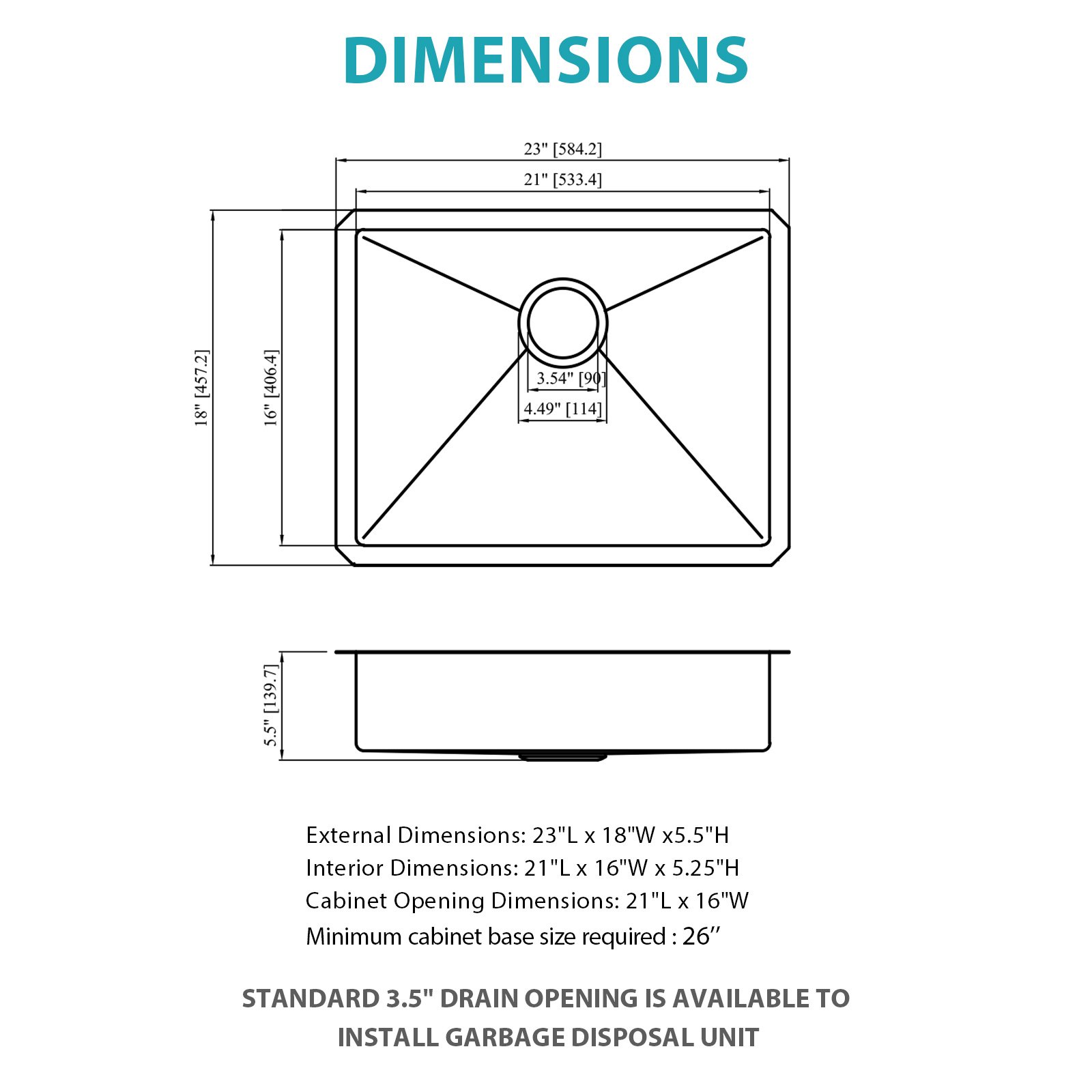 Ada-Compliant 23" Undermount Sink, Low Depth Single Bowl - Brushed Nickel - Image 3