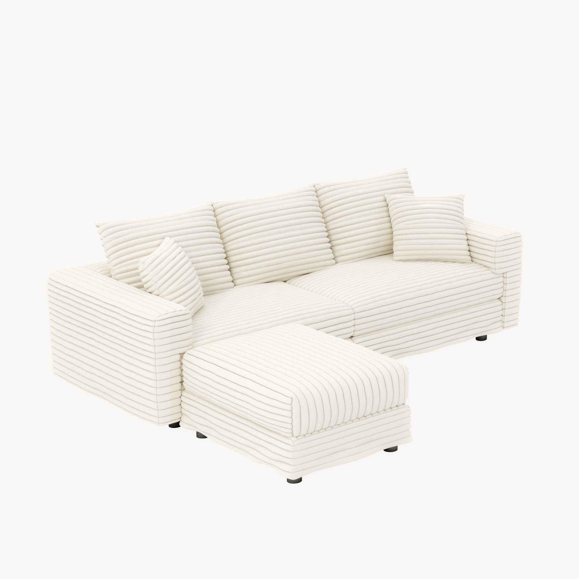 3 Seat Sofa, Deep Seat Couches With Soft Pillows And 1 Ottomans, Convertible Sofa Lounge Chair, For Living Room - Beige - Image 22