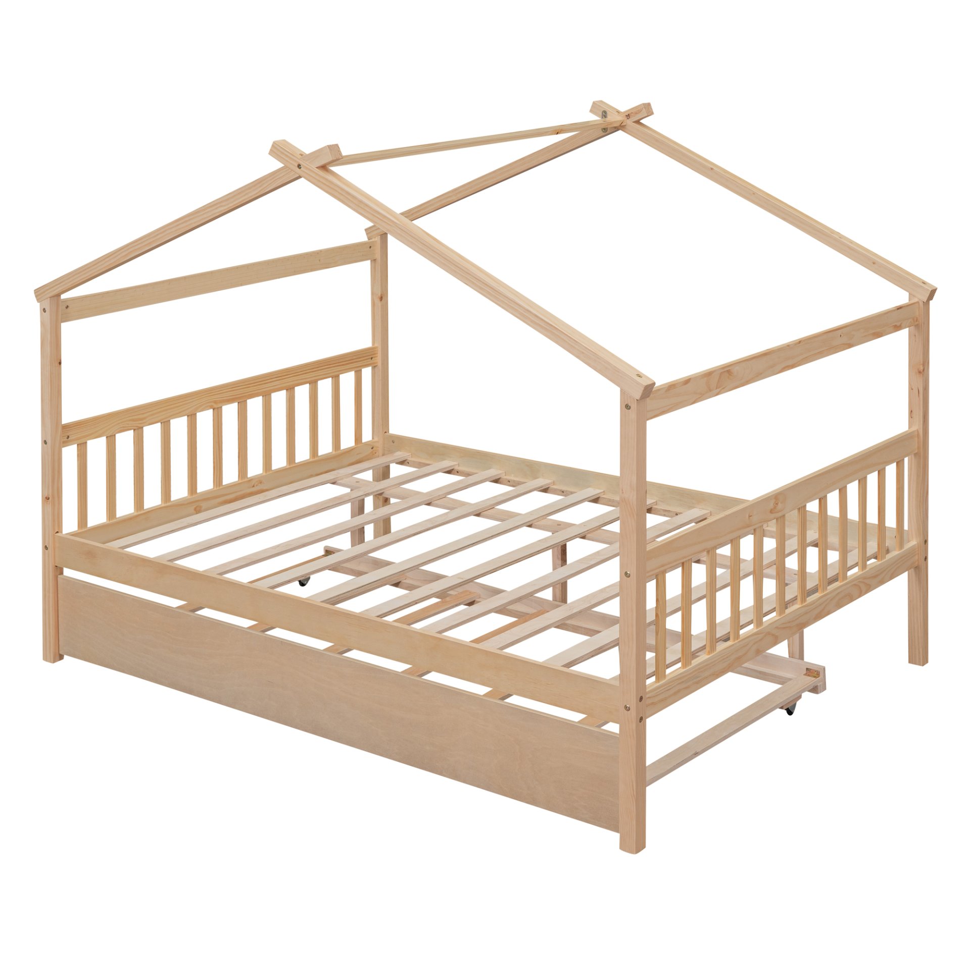 Full Size Classic House Bed With Twin Size Trundle - Natural - Image 3