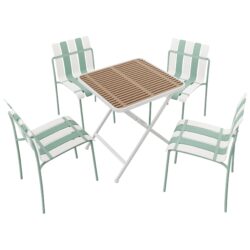 4 Piece Set Of Color Block Designed Single Chairs With Folding Square Table - Haze Green / Khaki / White