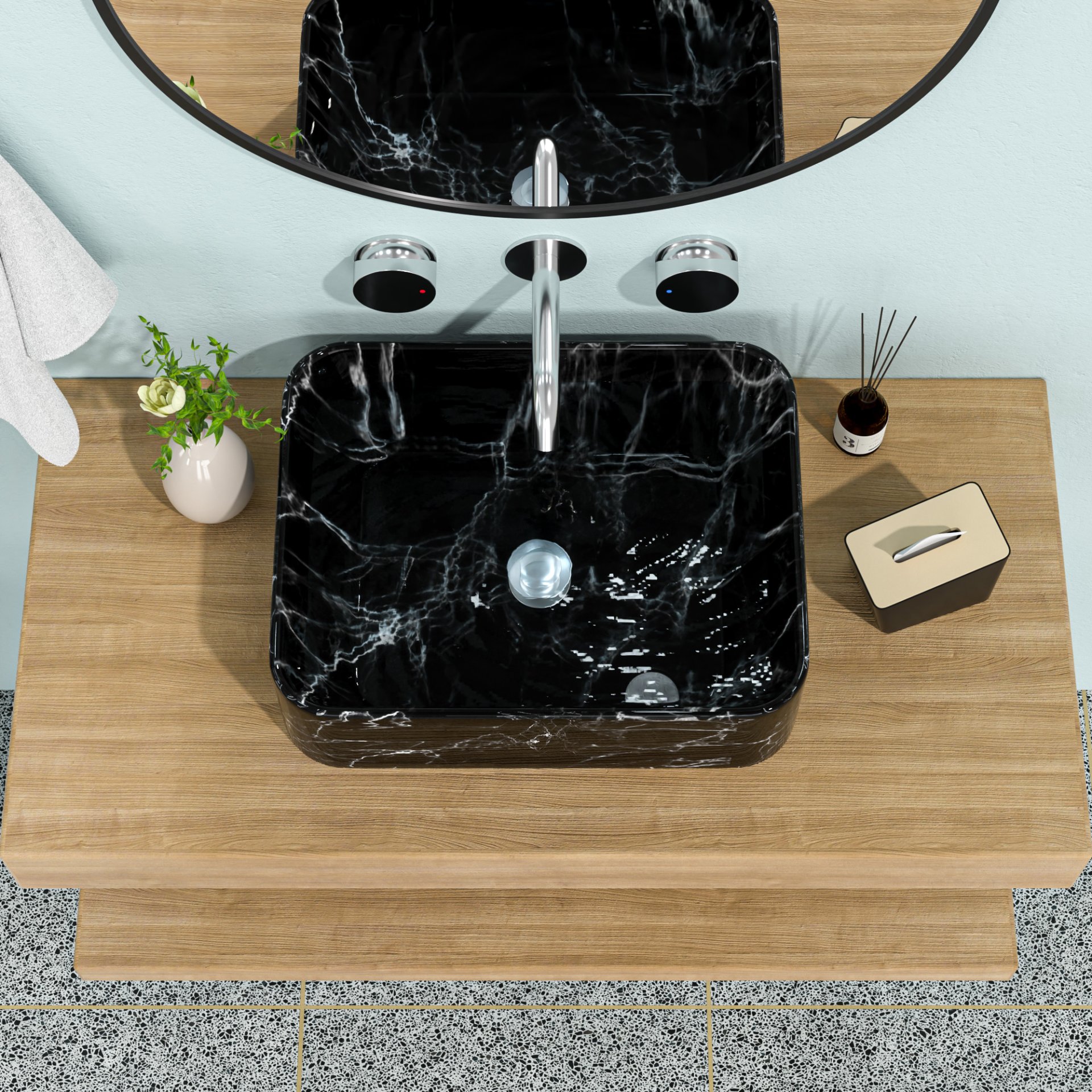 Rectangular Vessel Bathroom Sink - Black / Gray - Image 2