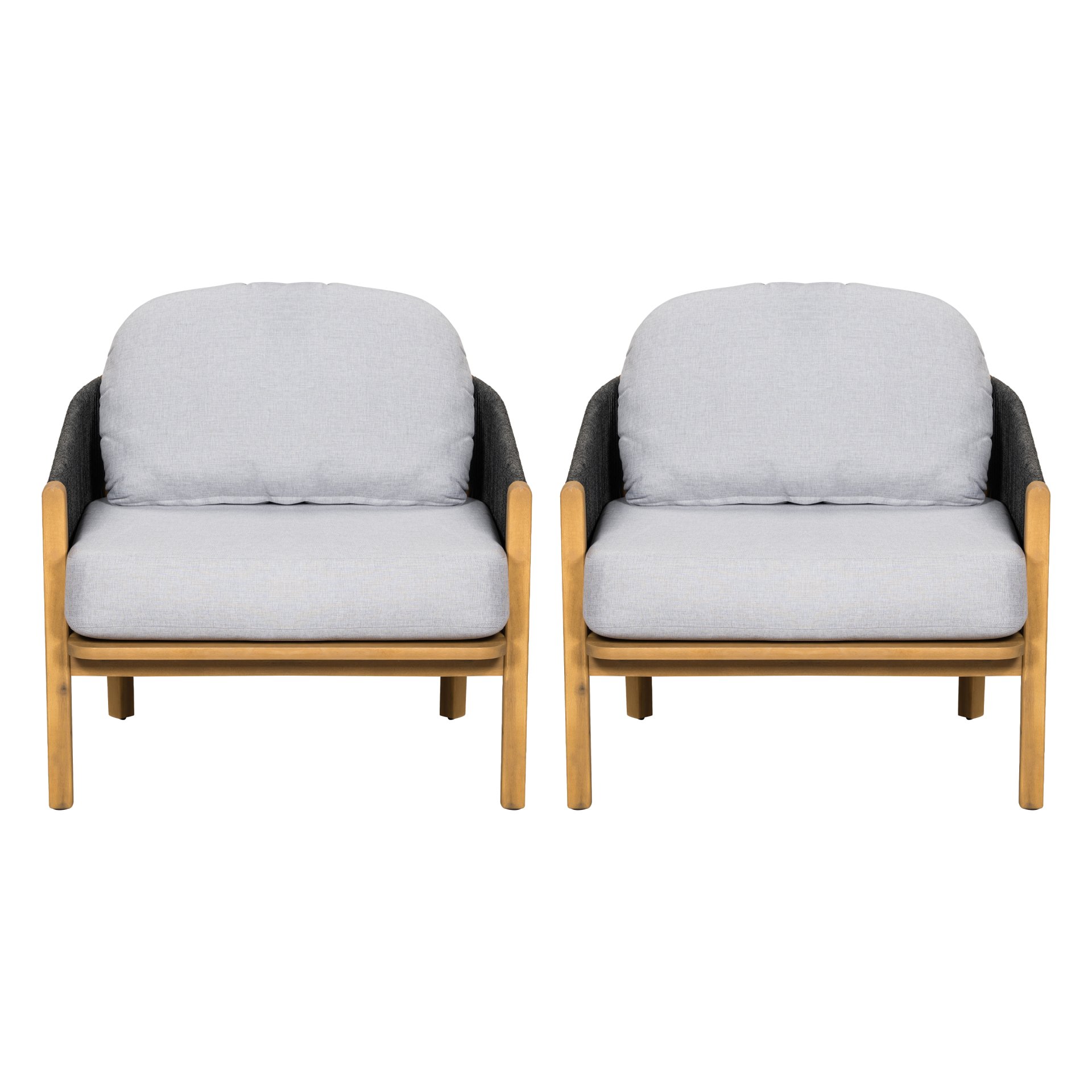 Grotta - Outdoor Wood Club Chair (Set of 2) With Rope And Cushion Frame - Gray / Teak - Image 4