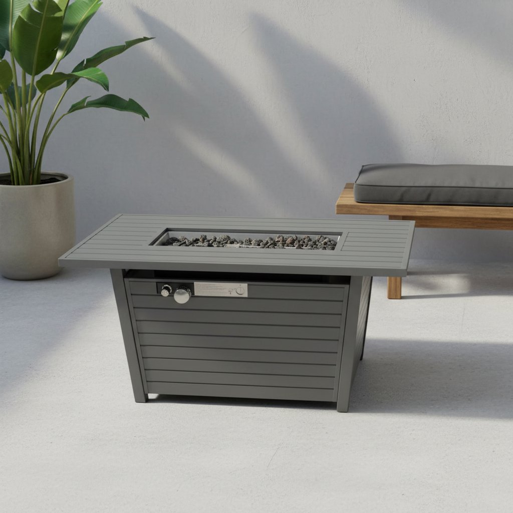 Propane Outdoor Fire Pit Table With Lid Durable Construction - Gray - Image 9