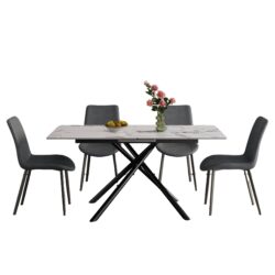 Expandable Dining Table With Retractable Leaf, 4 - 6 Person Set With 4 Chairs - Black