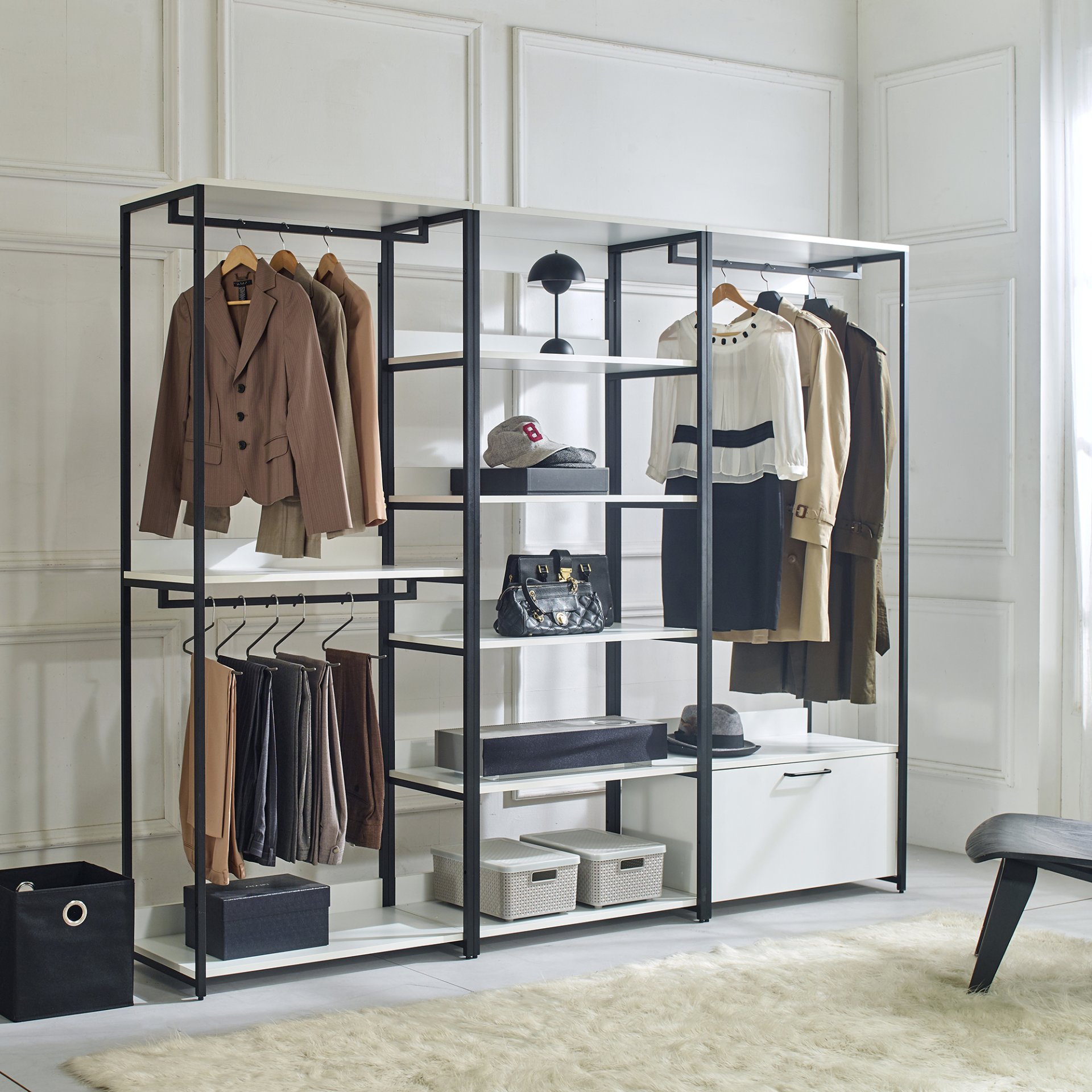 Fiona - Freestanding Walk In Wood Closet System & Metal Frame Melamine - White - Image 2