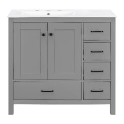 Bathroom Vanity With Sink Combo, Abundant Storage Cabinet With 2 Soft Close Doors And 5 Drawers - Gray