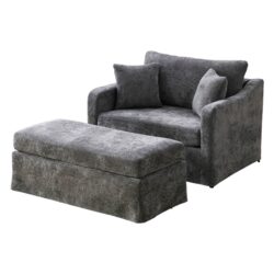Upholstered Accent Chair With Ottoman, 2 Bolster Pillows - Charcoal