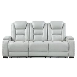 3 Piece Power Sofa Set With Recliner, USB LED Headrest, Bookshelf Arms, Drop Down Table And Storage Frame - Grey